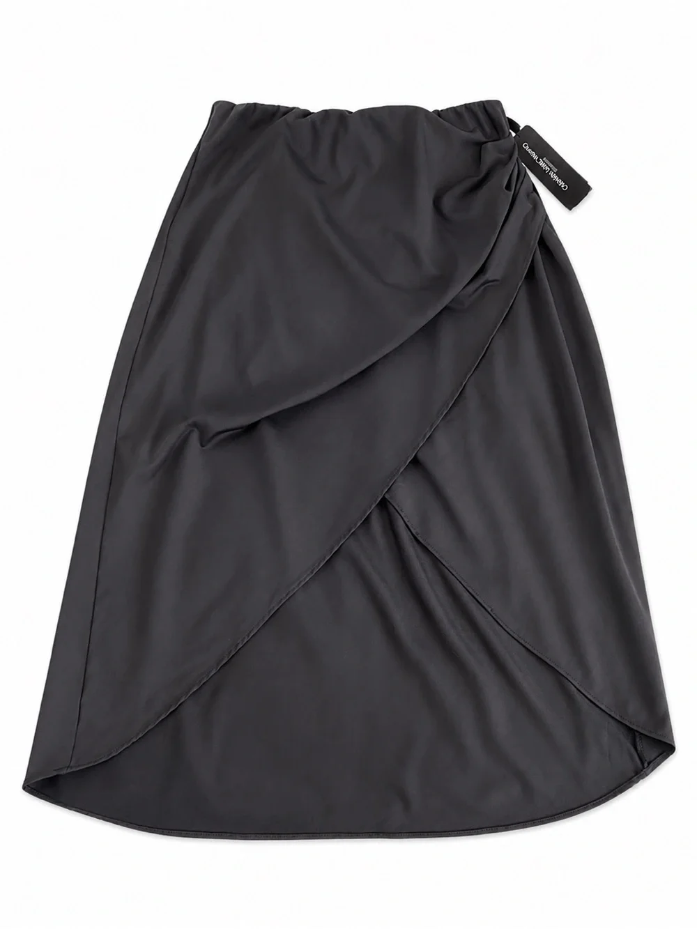 Carmen Marc Valvo Black Tulip-Overlap Midi Skirt swim cover